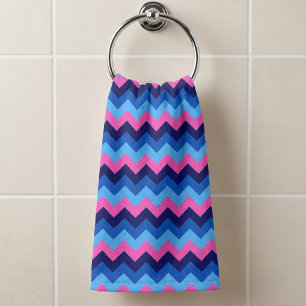 Toalla de mano con patrón de chevron rosa azul fre