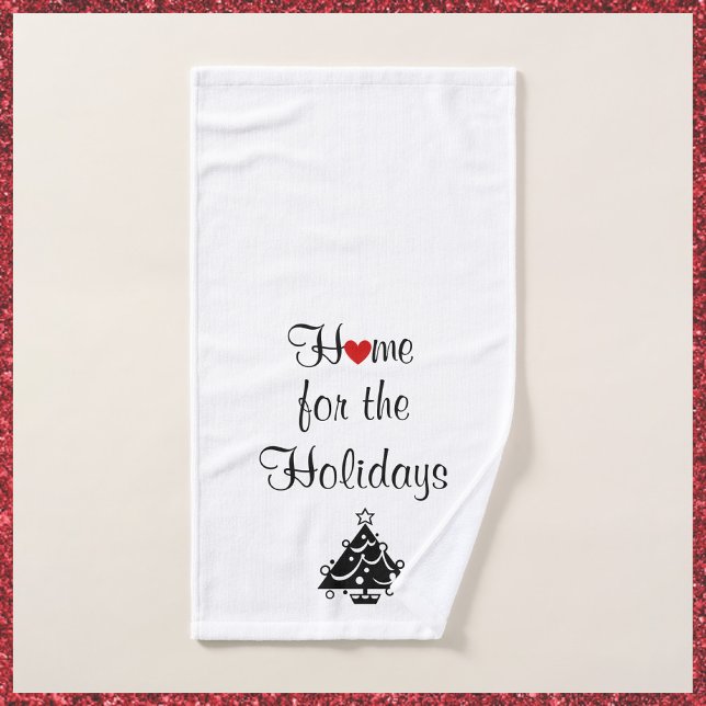 Toalla de mano de árbol y corazón rojo de vacacion (Bookmark my store! https://www.zazzle.com/store/capricepetit)