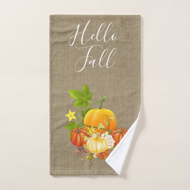 Toalla de mano de arpillera y calabazas de la temp (Toalla de mano)