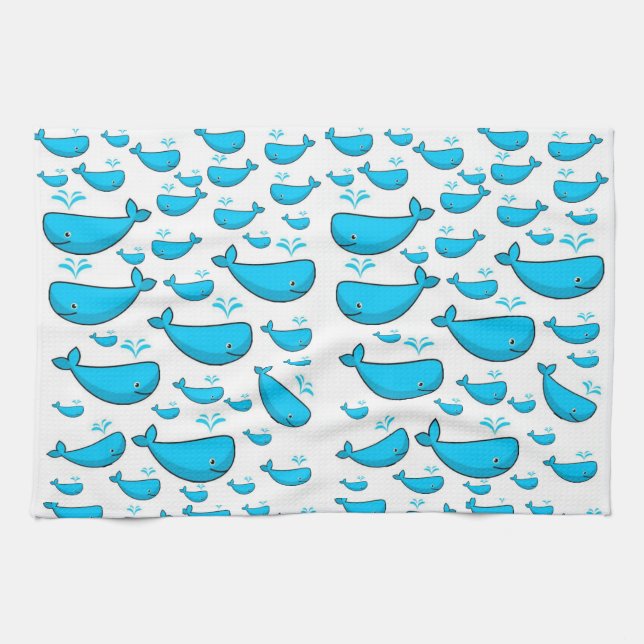 toalla de mano de cocina de ballena azul (Horizontal)