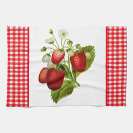 Toalla de mano de cocina de fresas con Gingham Roj