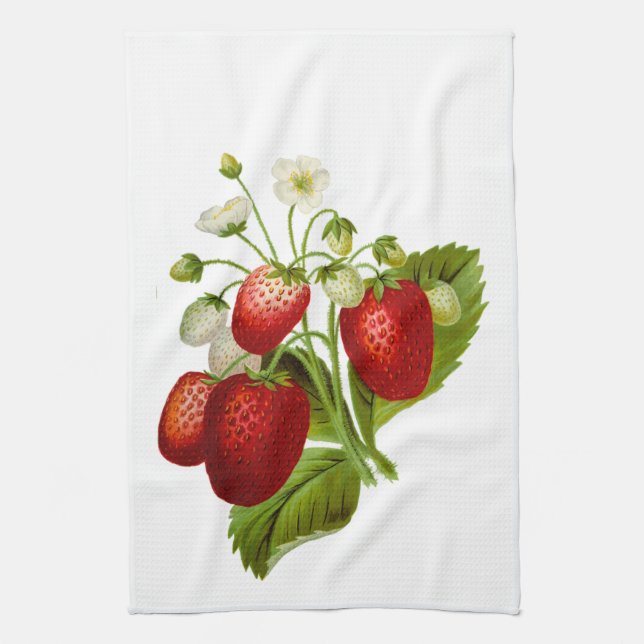 Toalla de mano de cocina de fresas con hojas verde (Vertical)