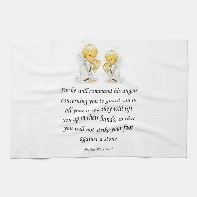 Toalla de mano de cocina de Jesús Salmo 91:11-12 (Horizontal)