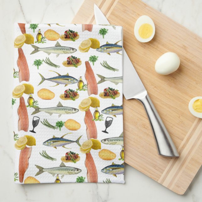 Toalla de mano de cocina de pescado (Doblado Cuarto)