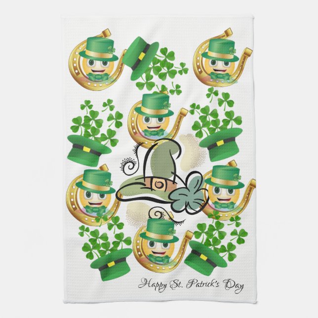 Toalla de mano de cocina de San Patricio Leprechau (Vertical)