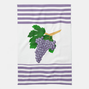 Toalla de mano de cocina de uvas moradas con rayas
