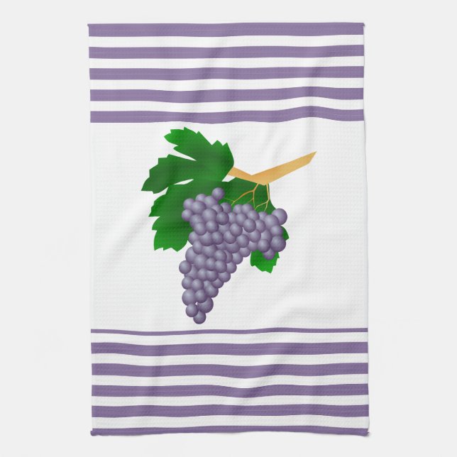 Toalla de mano de cocina de uvas moradas con rayas (Vertical)
