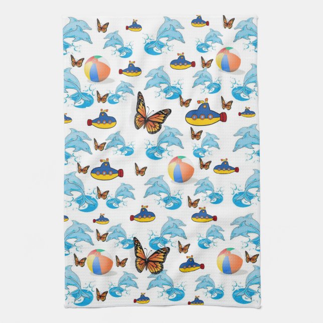 Toalla de mano de cocina Dolphins Butterfly (Vertical)