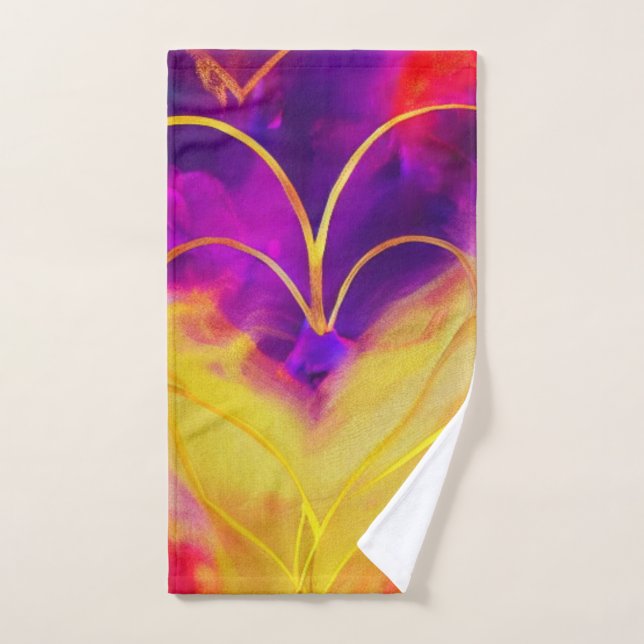 Toalla de mano de corazones morados y dorados (Toalla de mano)