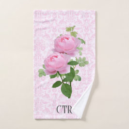 Toalla de mano de flores damasco con rosas rosadas