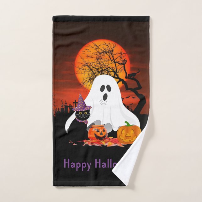 Toalla de mano de gato de calabaza de fantasma de  (Toalla de mano)