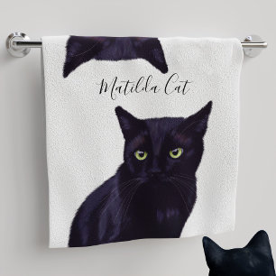 Toalla de mano de gato negro y blanco Mascota pers