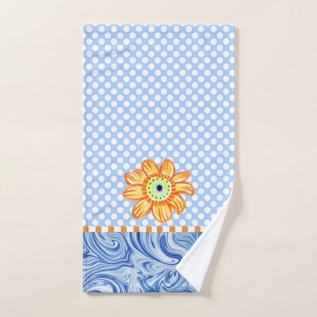 Toalla de mano de girasol con puntos de polka azul (Toalla de mano)