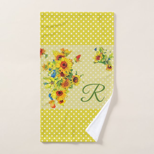 Toalla de mano de girasoles amarillos con monogram (Toalla de mano)