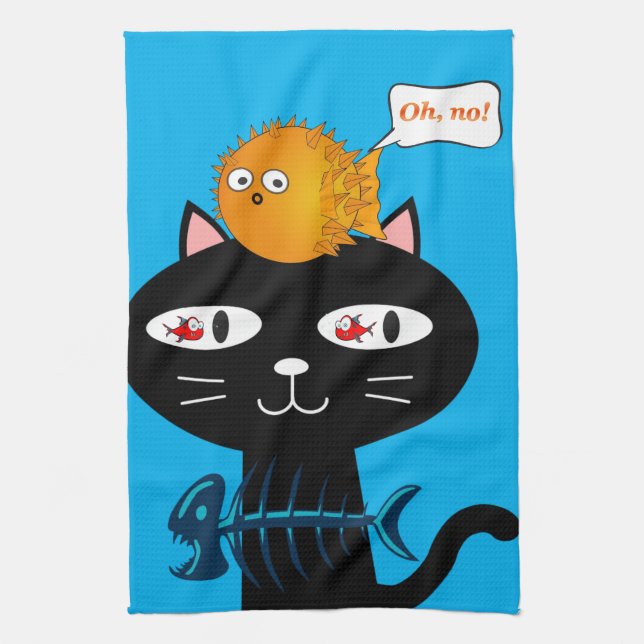 Toalla de mano de hueso para peces de gato negro (Vertical)