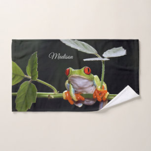 Toalla de mano de rana de nombre personalizado