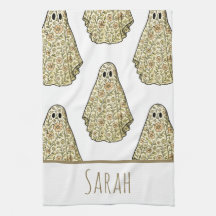 Toalla de mano floral de Halloween vintage fantasm