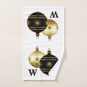 Toalla de mano monogramada de Navidades negros y d