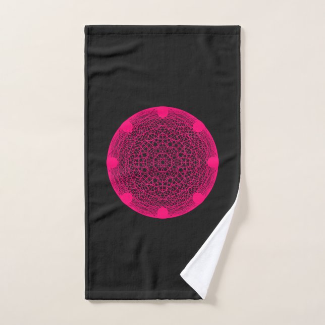 Toalla de mano negra Neon Mandala - Personalizable (Toalla de mano)