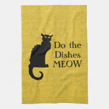 Toalla de mano o cocina divertida de gato negro y
