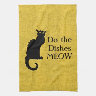 Toalla de mano o cocina divertida de gato negro y