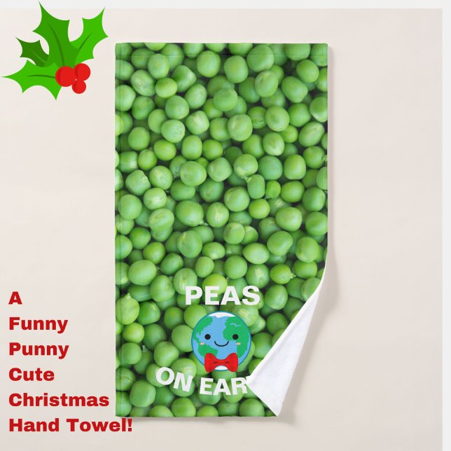 Toalla de mano para invitados "Peas on Earth" de v (Deck the Halls (of your bathroom) with this cute, funny, festive and punny Christmas hand towel!)
