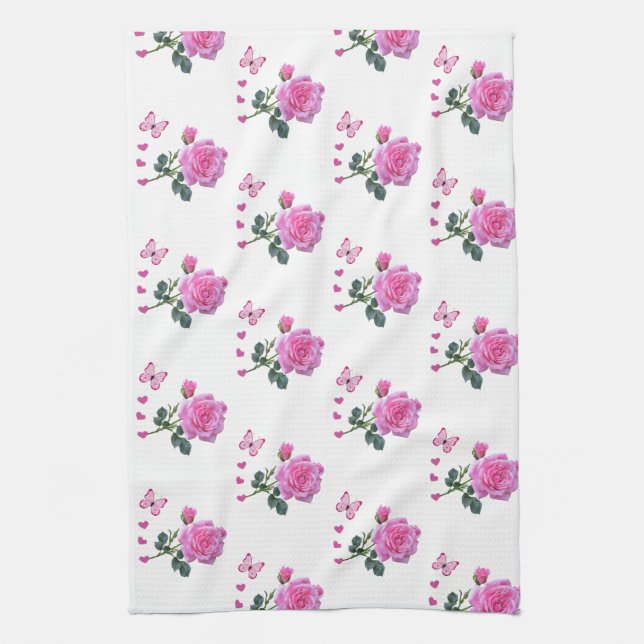 Toalla de mano para mariposa floral rosa rosa rosa (Vertical)
