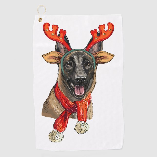 Toalla de mano para perro de Malinois navidades (Anverso)
