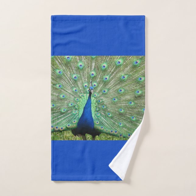 Toalla de mano - pavo real en azul real (Toalla de mano)