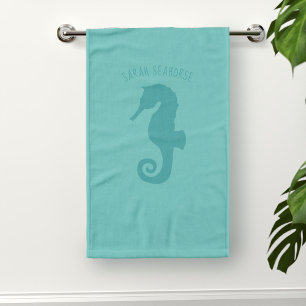 Toalla de mano personalizada Turquoise Seahorse