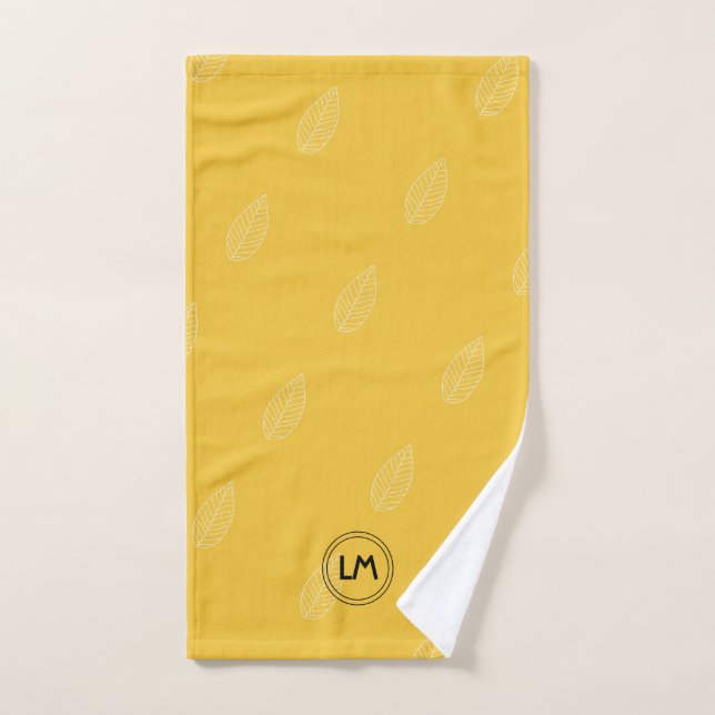 Toalla de mano simple de hojas de monograma amaril (Toalla de mano)