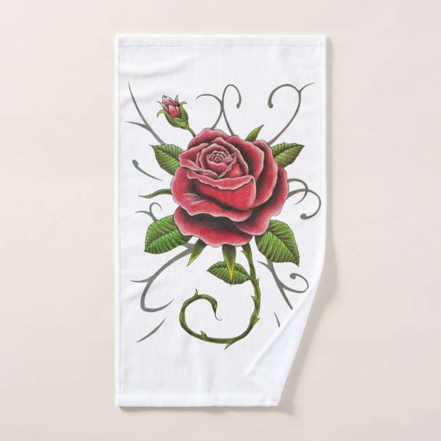 Toalla de mano "Tattoo Style Red Rose" (Toalla de mano)