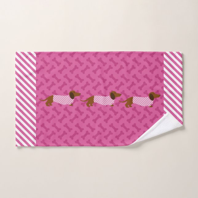Toalla de manos de Dachshund rosa y blanca (Toalla de mano)