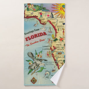 Toalla de mapa de Florida de la diversión retro