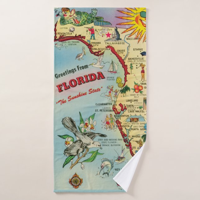 Toalla de mapa de Florida de la diversión retro (Toalla de baño)