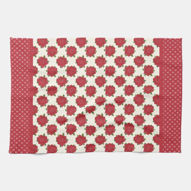 Toalla de moda o toalla de té: rosas rojas profund (Horizontal)