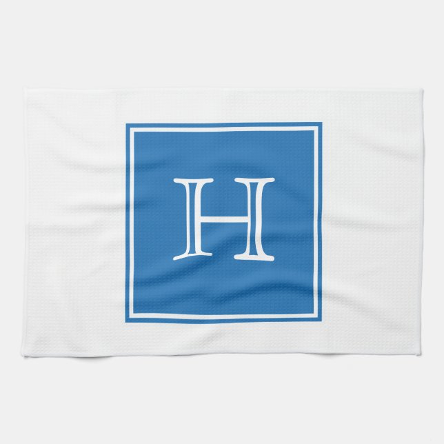 Toalla de Monograma de Blue Square (Horizontal)