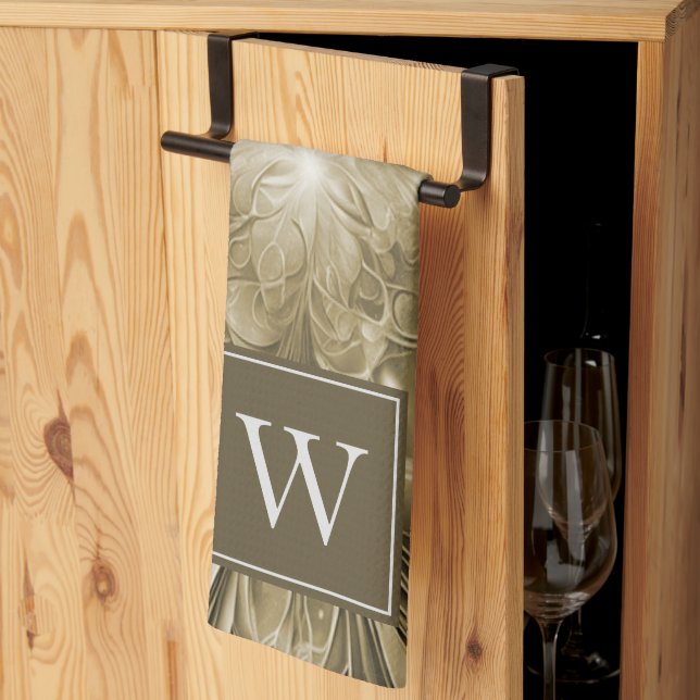 Toalla de Monograma Floreciente con Resumen de Oro (Pliegue de tercios)