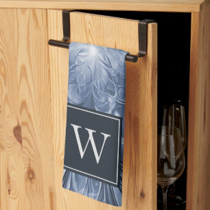 Toalla de Monograma Flourish de Resumen Azul