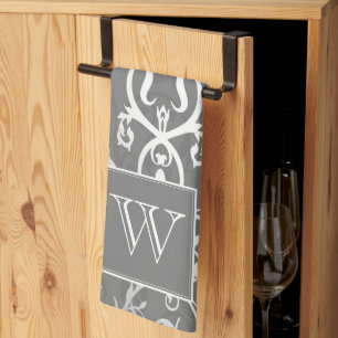 Toalla de Monograma Gris Elegante Y Floreciente