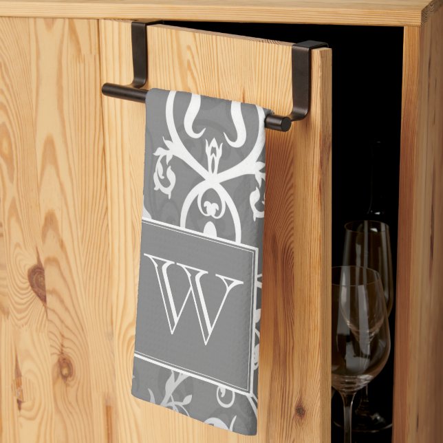 Toalla de Monograma Gris Elegante Y Floreciente (Pliegue de tercios)