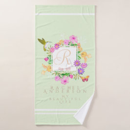 Toalla de Monograma Verde del Jardín Floral