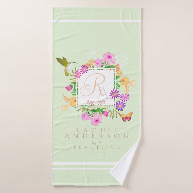 Toalla de Monograma Verde del Jardín Floral (Toalla de baño)