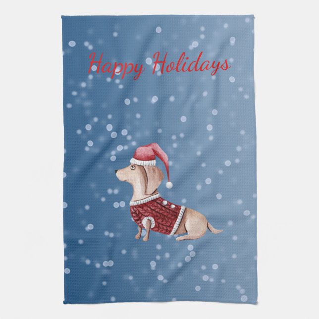 Toalla de navidad de mano de cocina de Dachshund (Vertical)