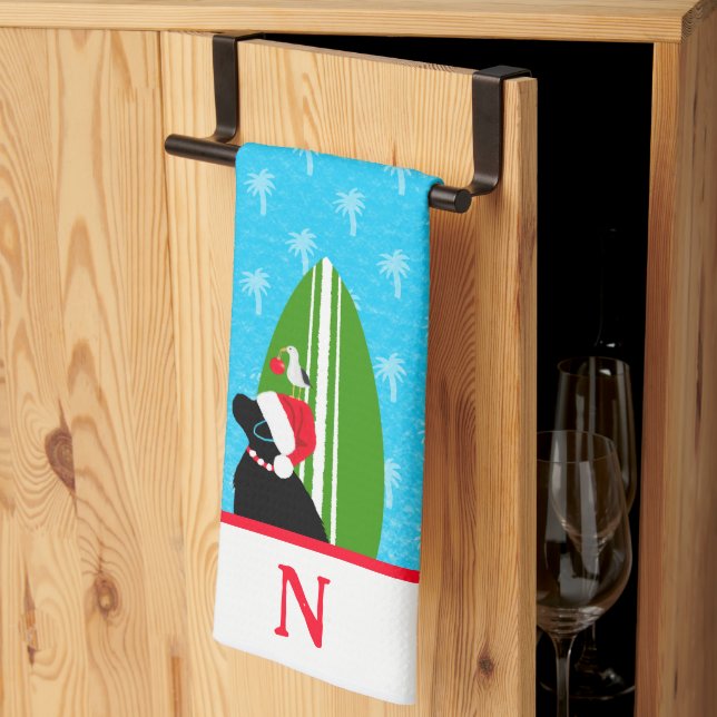 Toalla de Navidad Perro Gaviota Surfboard Black La (Pliegue de tercios)