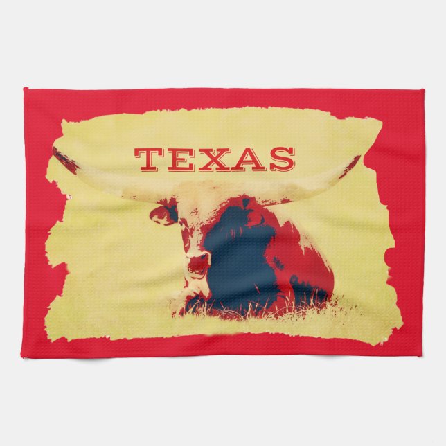 Toalla de oro y cocina roja de Texas Longhorn (Horizontal)