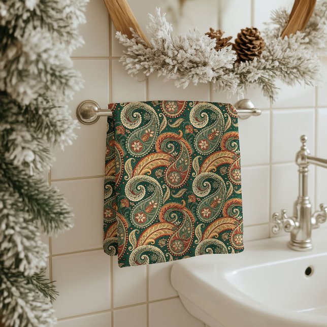 Toalla de Paisley Cálida Regalo Boho para Abuelos  (Warm Paisley Towel Boho Gift for Grandparents’ Home)