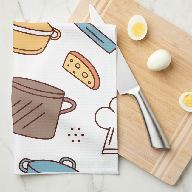 Toalla de patrón de doodle de cocina alegre (Doblado Cuarto)