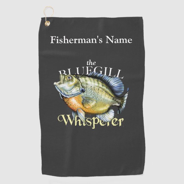 Toalla de pesca negra personalizada Whisperer Blue (Anverso)