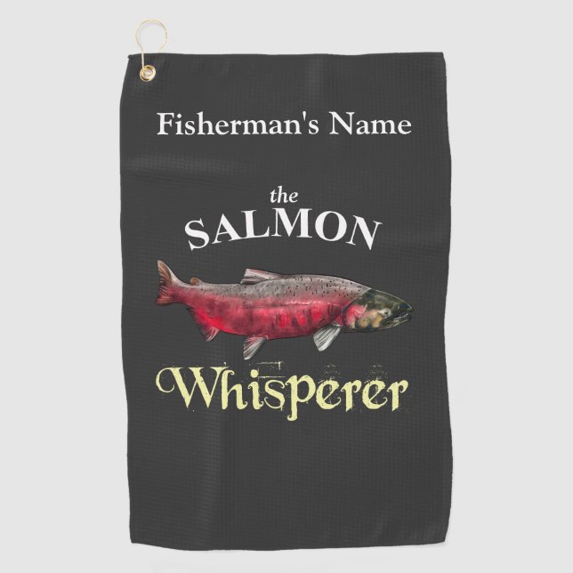 Toalla de pesca oscura Salmon Whisperer personaliz (Anverso)